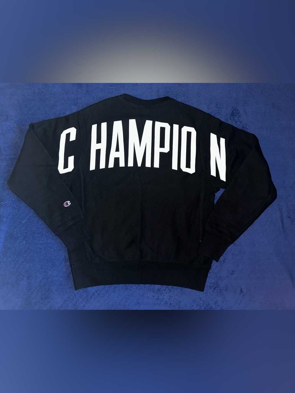 Mens Champion Logo Back Black Crewneck Sweatshirt Size Small S